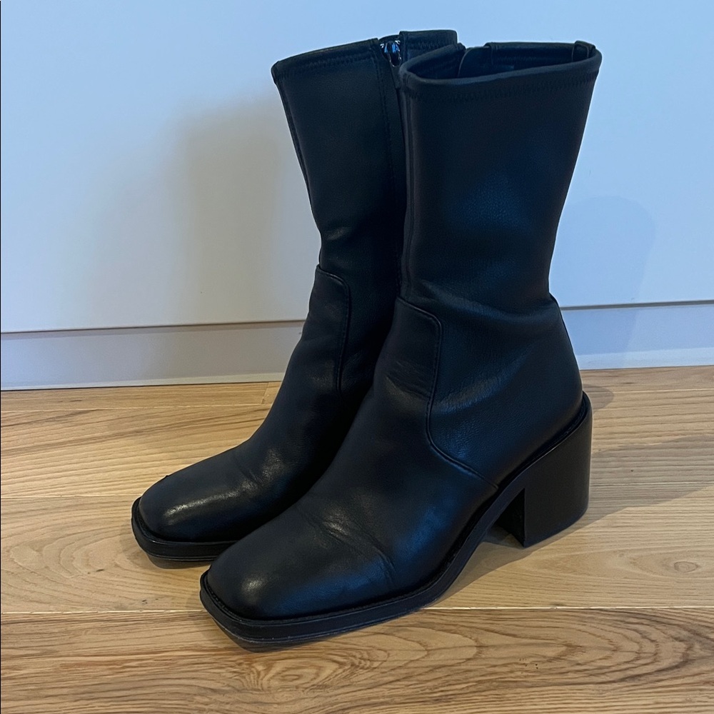 Loeffler Randall Nolan Black Leather Heeled Ankle Boots